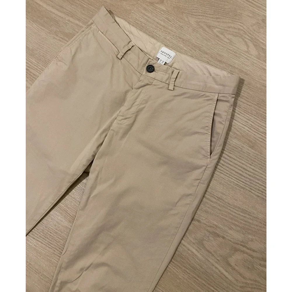 Sunspel Slim Fit Chino Pants 30x34 Light Stone Preppy Office Made in Portugal